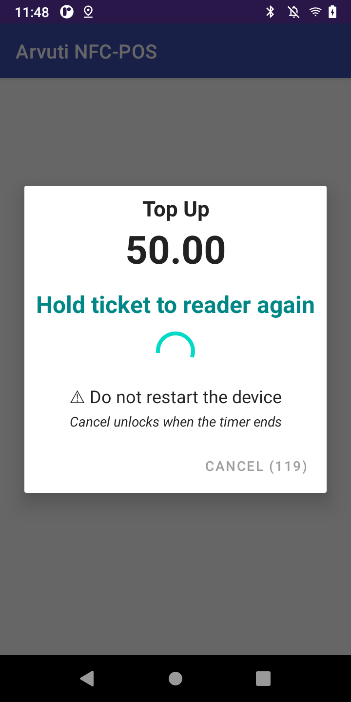 Hold ticket to reader again — do not restart