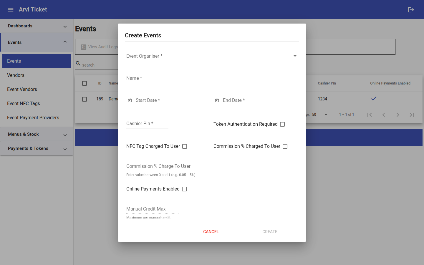 Event create/edit form